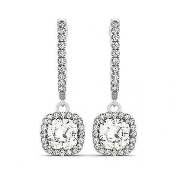 2.50 CT Sparkling Cushion & Round Diamonds Dangle Earrings