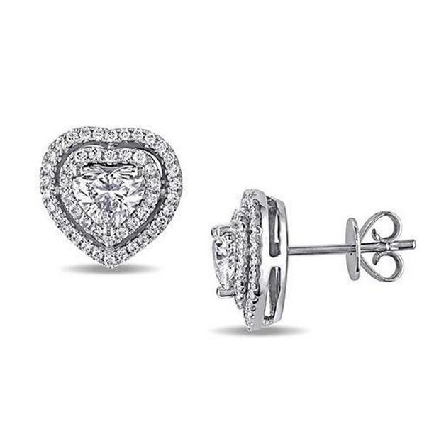 50634 2.54 CT Round Halo Diamond Stud Earring, Solid White Gold