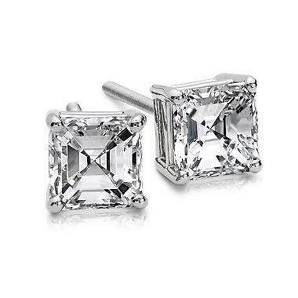 50635 1.50 CT Asscher Cut Prong Set Diamond Stud Earring, White Gold