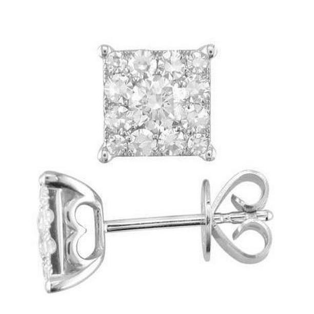 50636 Diamond 2.50 CT Square Shape Halo Stud Earrings, 14K White Gold