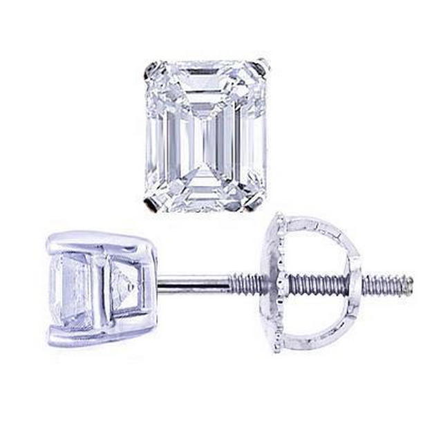 1.50 CT Emerald Cut Womens White Gold Diamond Stud Earring