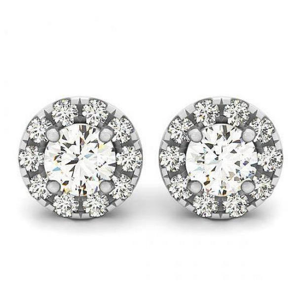 50647 2.00 CT White Gold Round Diamonds Pair Halo Stud Earrings