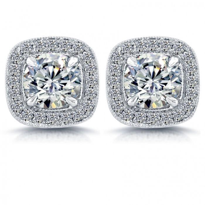 52174 4 CT Round Solid White Gold Diamonds Halo Earring