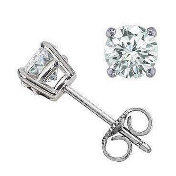 52180 2 CT Round Stud Diamond Earrings, 14K White Gold
