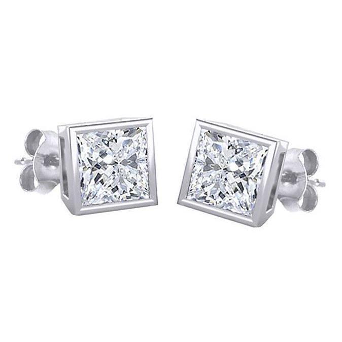 52213 1.5 CT Princess Cut Stud Diamond Earring, 14K White Gold