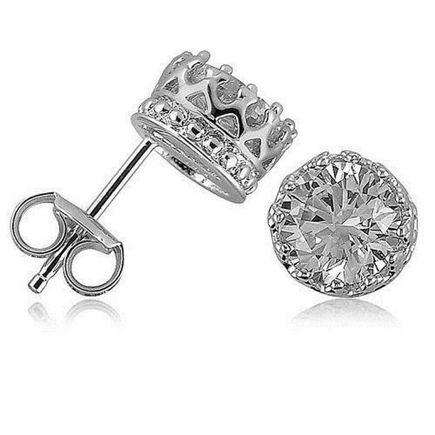 2 CT White Solid Gold Round Stud Diamond Earring