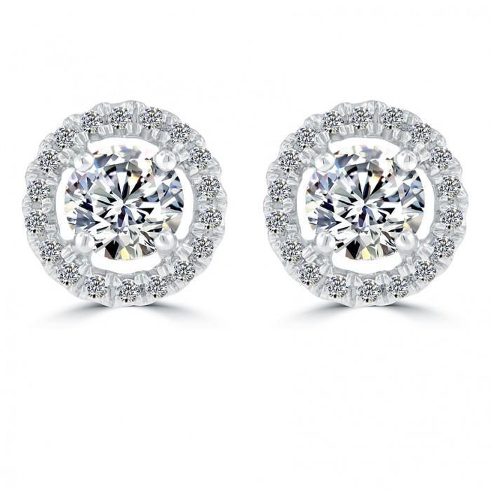 52247 3.10 CT Sparkling Round Halo Diamond Stud Earrings, 14K White Gold - Size 6.5 -  Harry Chad Enterprises