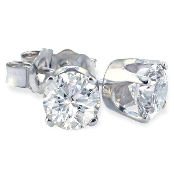 52259 2 CT Solitaire Round Stud Diamond Earring, 14K White Gold