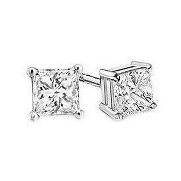 52271 14K White Gold 4 Prong Set Princess Solitaire Diamond Stud Earrings