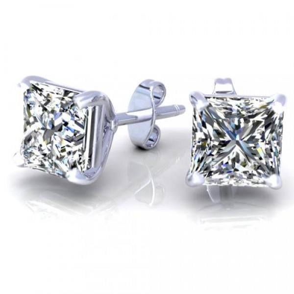 52286 1.5 CT Princess Cut Stud Diamond Earring, 14K White Gold