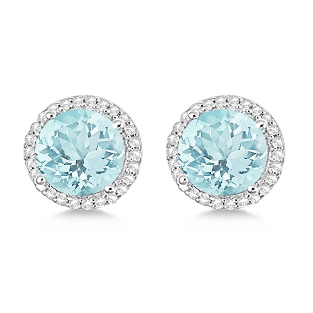 7.52 CT Aquamarine Halo Diamond Stud Earring, 14K White Gold