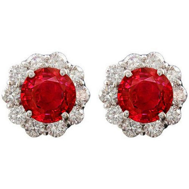 3.50 CT Round Red Ruby Halo Diamond Stud Womens Earrings