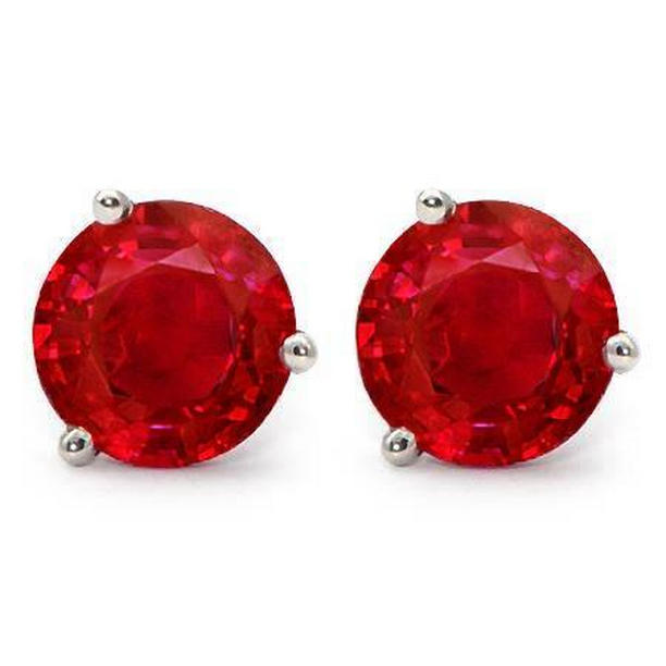 3.50 CT Prong Set Red Round Cut Ruby Stud Earring, 14K White Gold