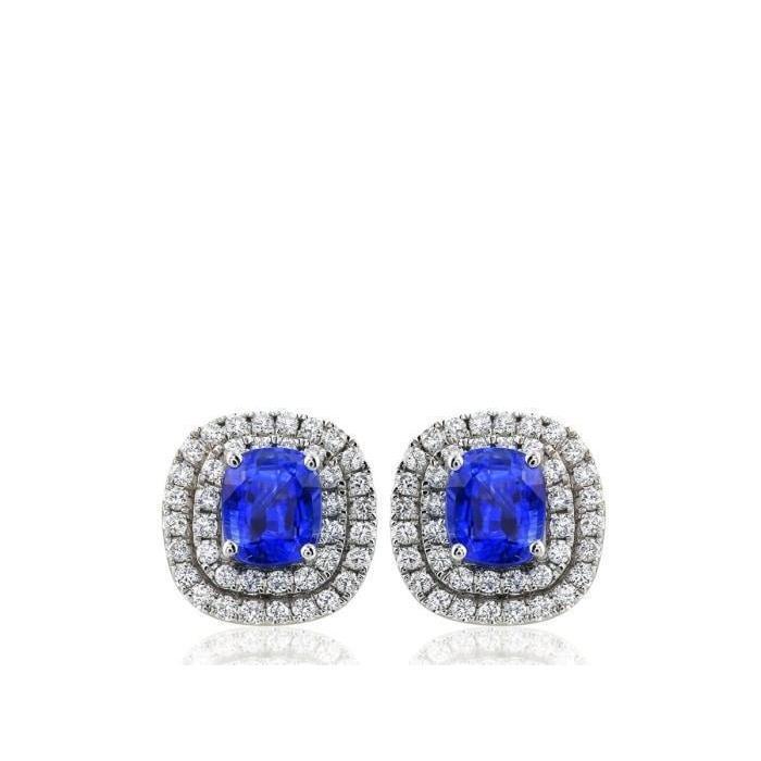 3.90 CT Halo Ceylon Sapphire with Diamonds Stud Earrings