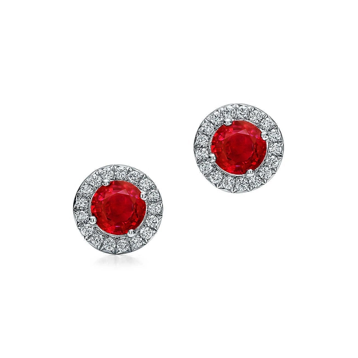 3.50 CT Round Lady Halo Red Ruby & Diamonds Stud Earrings