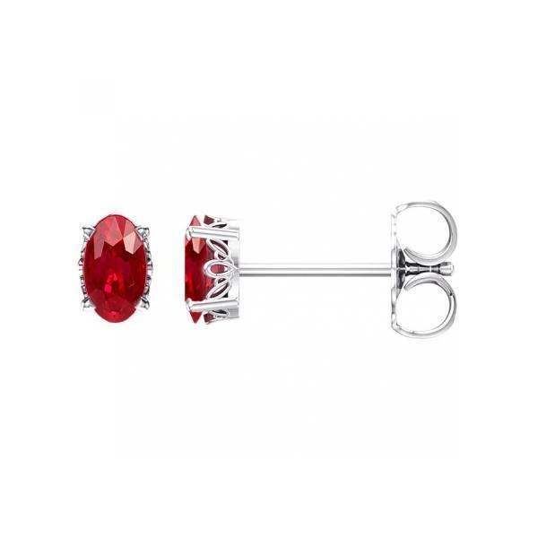 3 CT Womens Red Ruby Oval Cut Stud Earrings, 14K White Gold