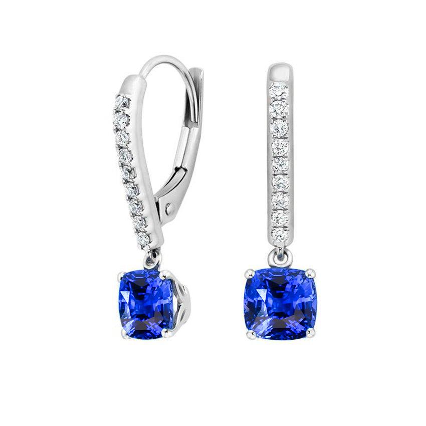 52421 3.70 CT Prong Set Sapphire with Diamonds Dangle Earrings