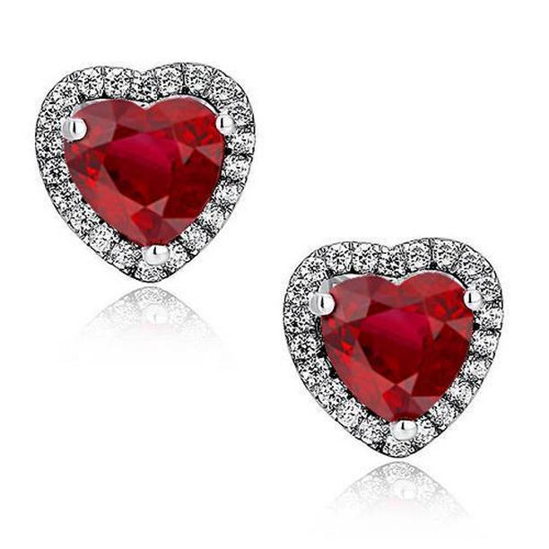 52427 4.50 CT Heart Shape Red Ruby & Diamond Stud Earring, 14K Gold