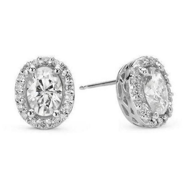 52445 3 CT Halo Oval Diamond Stud Earring, 14K White Gold