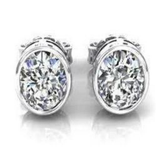 52469 14K White Gold 2 CT Bezel Set Round Diamond Stud Womens Earring -  Harry Chad Enterprises