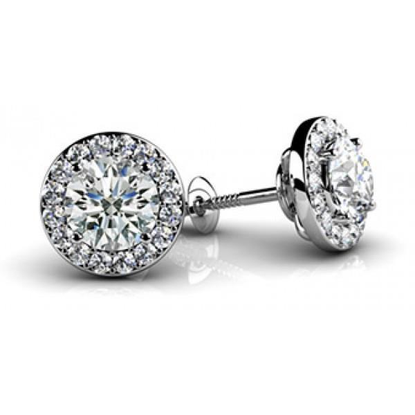 54764 1.82 CT Halo Round Cut Accent Diamond Stud Earring, 14K White Gold