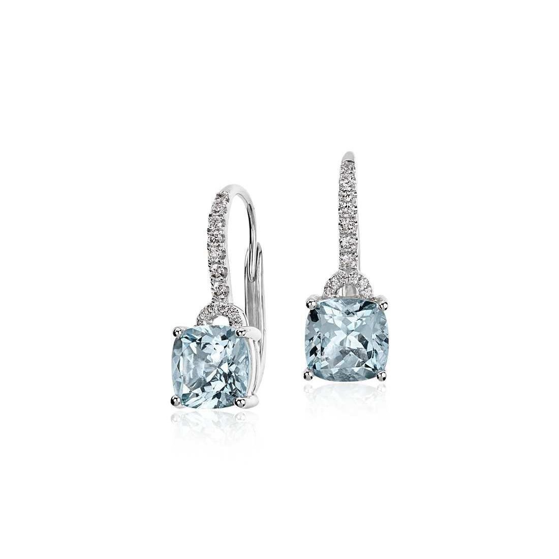 5.50 CT Aquamarine & Diamonds Dangle Earrings, 14K Gold