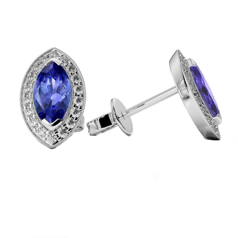 2.76 CT Blue Tanzanite with Diamond Stud Earrings, 14K White Gold