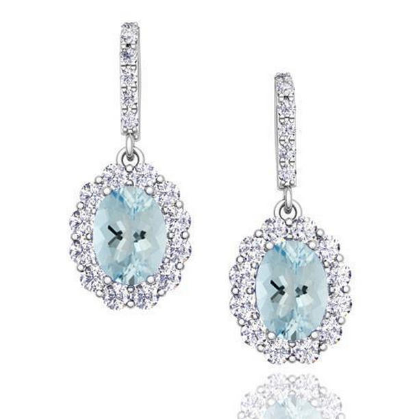 Aquamarine with Diamonds 4.84 CT Dangle Earrings, 14K White Gold