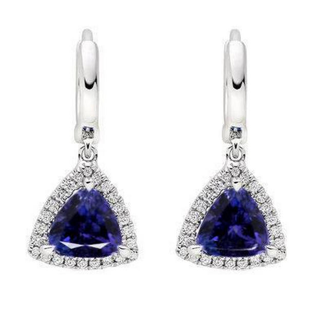 Womens 5.48 CT Tanzanite with Diamonds Dangle Earrings, 14K White Gold