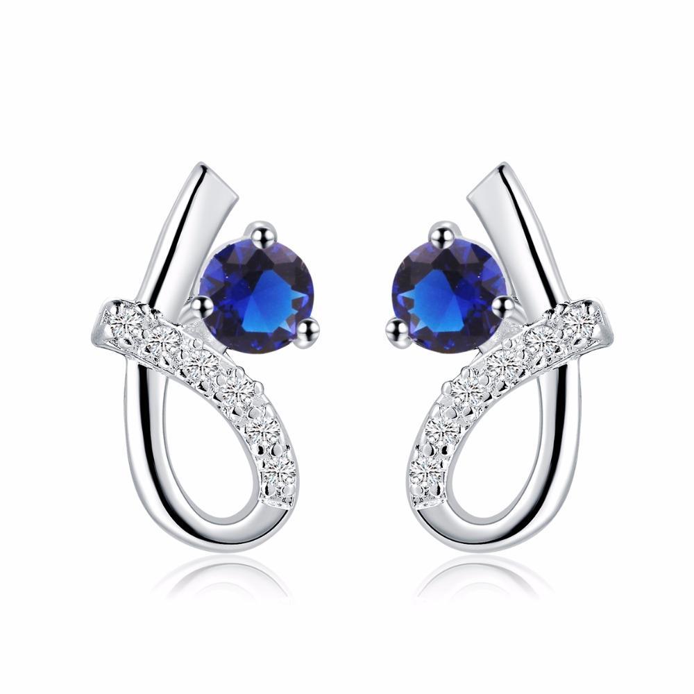 2.20 CT Round Cut Ceylon Sapphire Diamond Stud Earring, 14K White Gold