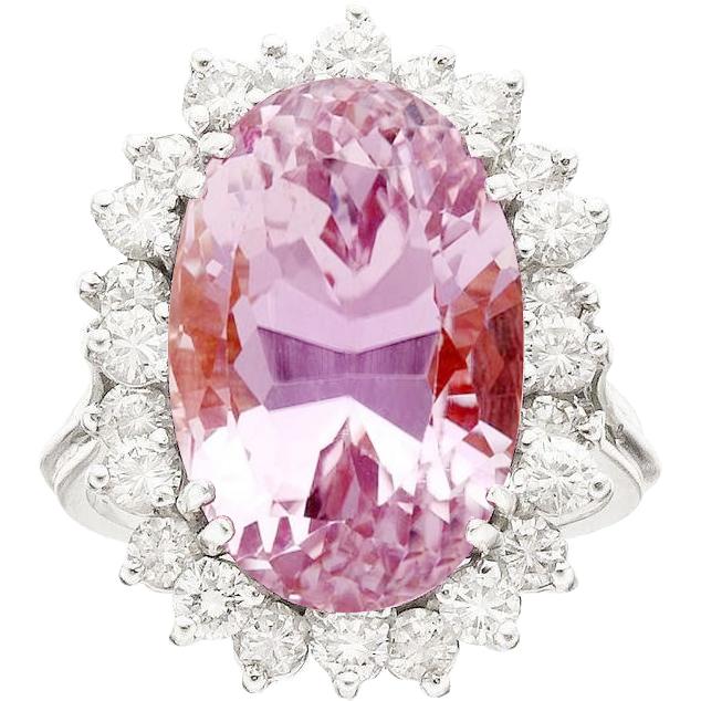 54904 20 CT Pink Kunzite & Diamond Ring, 14K White Gold - Size 6.5