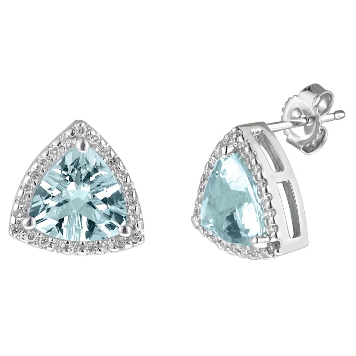 Trillion Cut Aquamarine with Round Diamond 5.98 CT Stud Earring