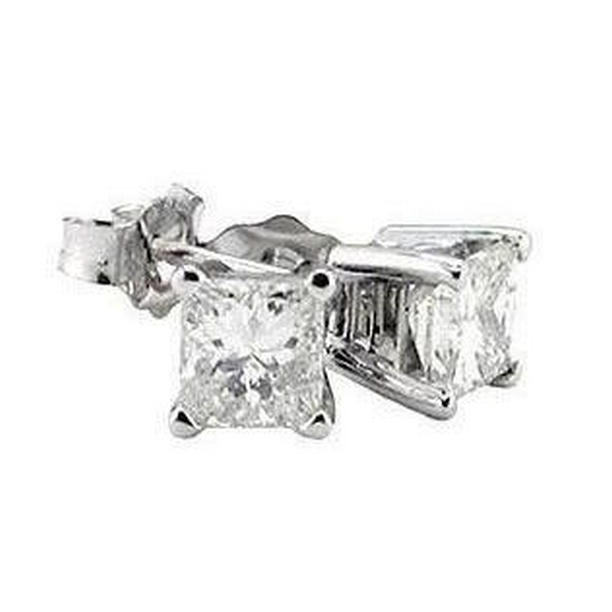 54926 1 CT Princess Diamond Stud Earrings, 14K White Gold - Size 6.5