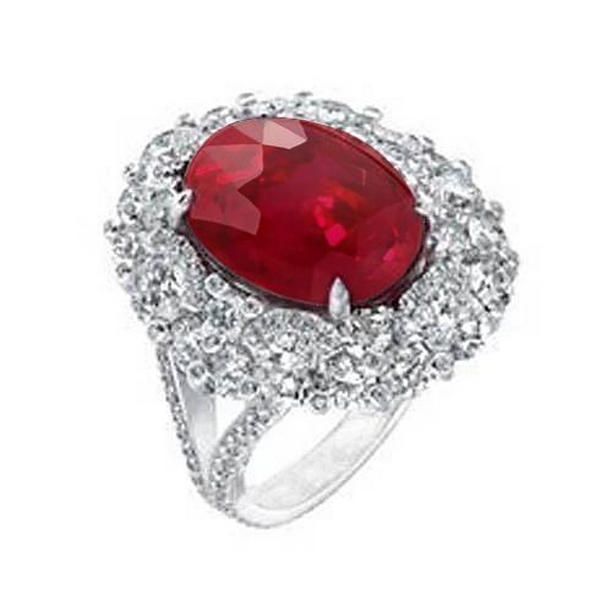 4 CT Halo Red Ruby Diamond Ring, 14K White Gold - Size 6.5
