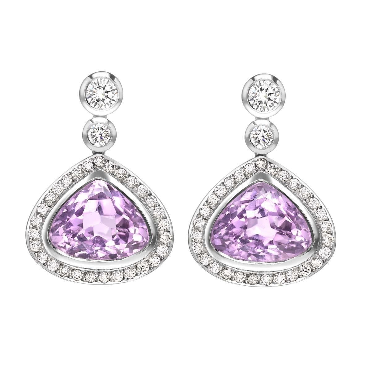 9.62 CT Pink Kunzite & Diamond Dangle Ladies Earring, 14K White Gold