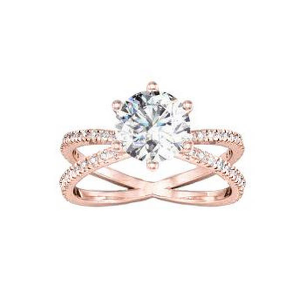 54998 1.50 CT Diamond Twisted Split Shank Engagement Ring, 14K Rose Gold - Size 6.5