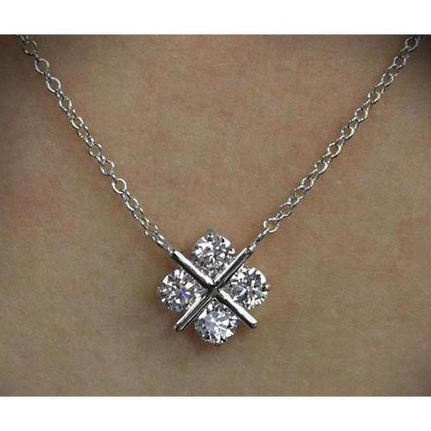 56668 3 CT Round Diamond Cross Style Lady Necklace Pendant, 14K White Gold