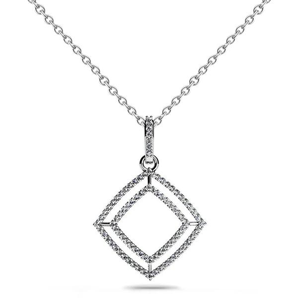 Picture of Harry Chad Enterprises 56681 5.50 CT Round Cut Diamonds Shadow Box Pendant Necklace&#44; 14K White Gold
