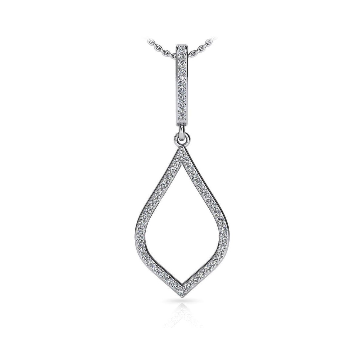 Picture of Harry Chad Enterprises 56686 Open Leaf Design 5 CT Round Cut Diamonds Pendant Necklace&#44; White Gold