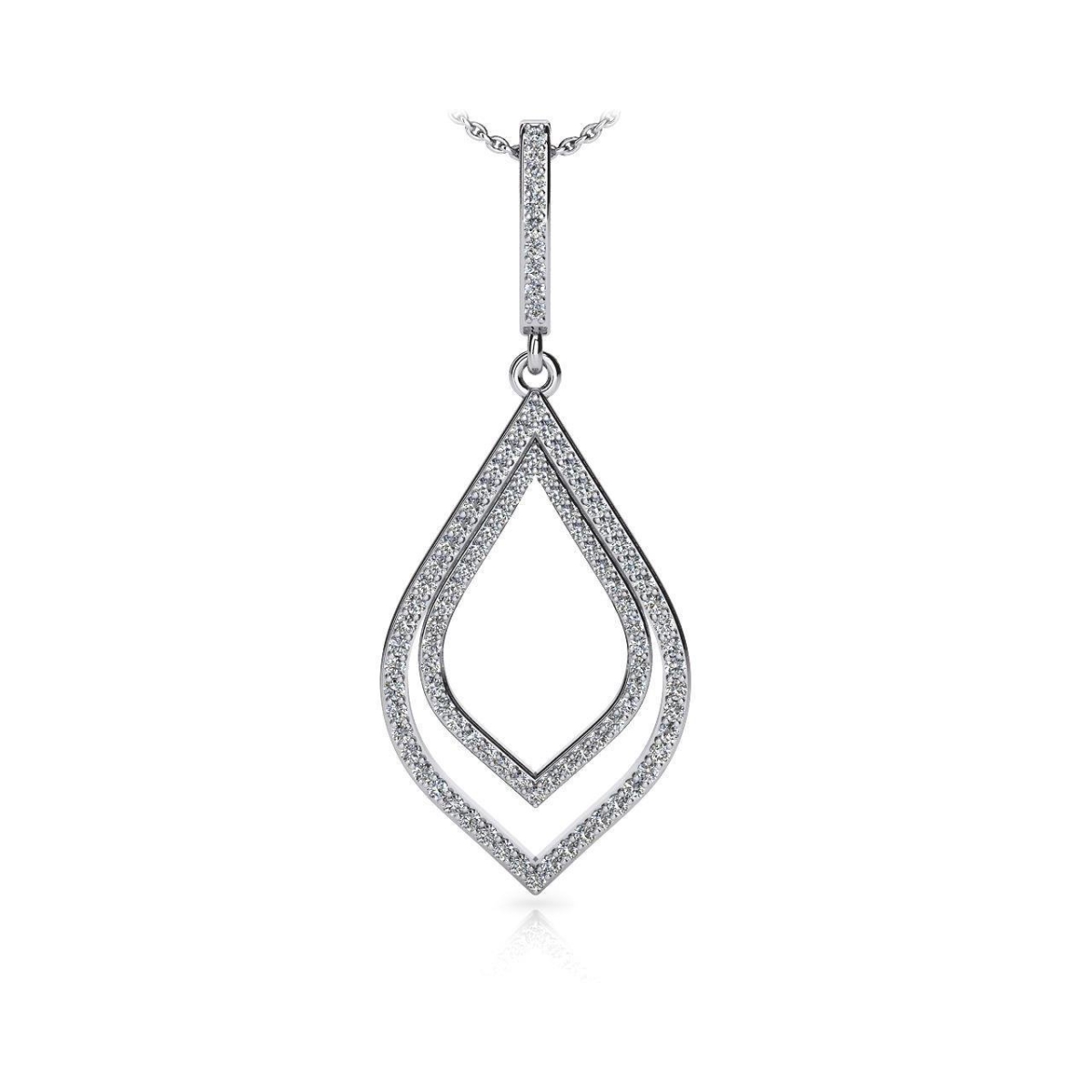 Picture of Harry Chad Enterprises 56687 8 CT Round Cut Diamonds Open Double Leaf Pendant Necklace&#44; White Gold