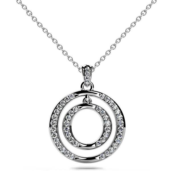 Picture of Harry Chad Enterprises 56694 Double Drop Circle 6 CT Round Cut Diamonds Pendant Necklace&#44; White Gold