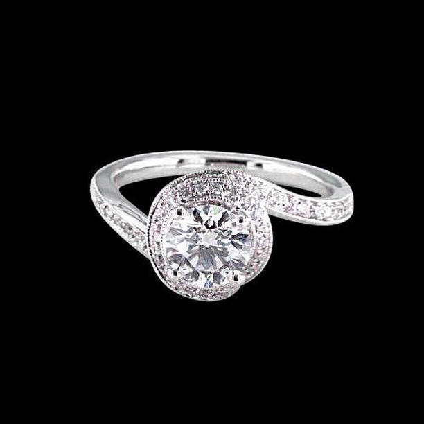 56728 1.38 CT Round Diamond Antique Style Wedding Ring, 14K White Gold - Size 6.5