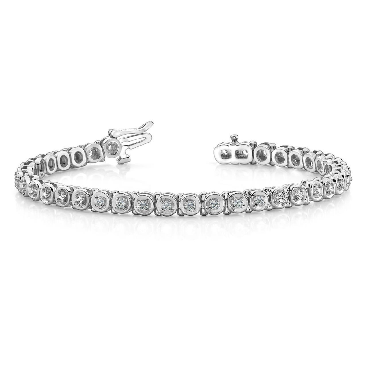 57829 Circle Link 5.70 CT Round Cut Diamonds Tennis Bracelet, 14K White Gold