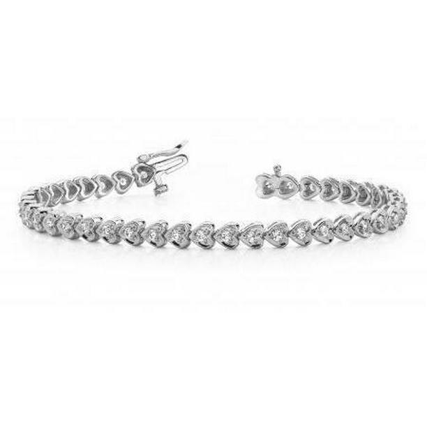 57835 Heart Shape 6 CT Round Cut Diamonds Tennis Bracelet, 14K White Gold