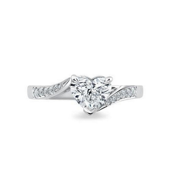 58868 2.10 CT Heart & Round Cut Diamonds Engagement Ring, White Gold - Size 6.5
