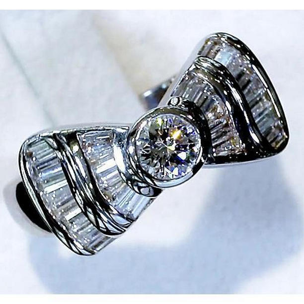 58886 2.50 CT Bow Tie F Vs1 Vvs1 14K White Gold Diamond Ring, Size 6.5