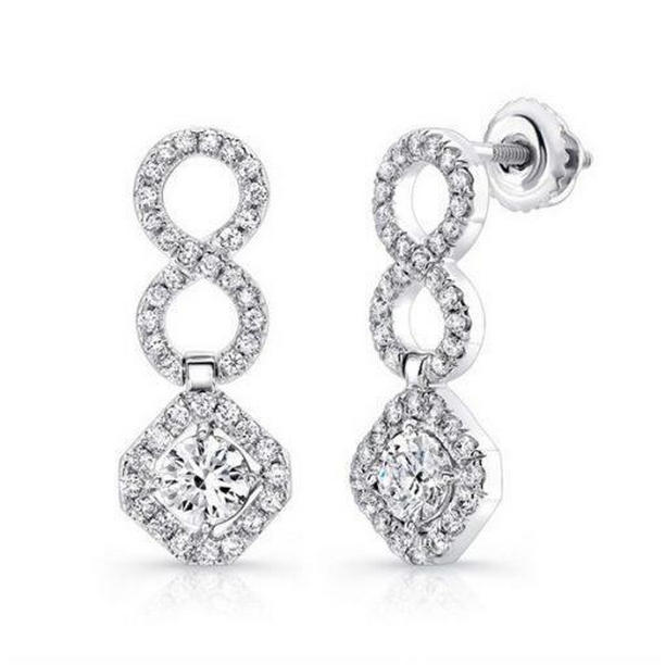 2.80 CT Brilliant Cut Diamonds Lady Dangle 14K White Earrings