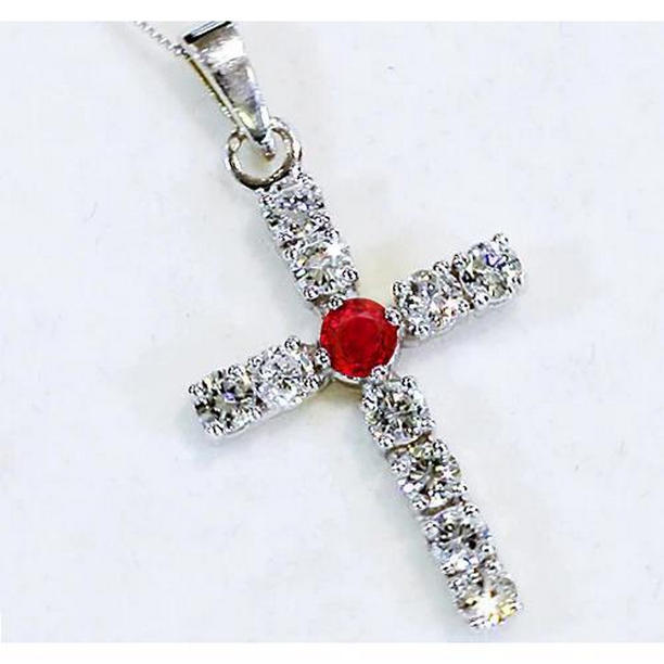 Picture of Harry Chad Enterprises 58917 2.5 in. 3.25 CT Ruby Cross White Gold Diamond Pendant