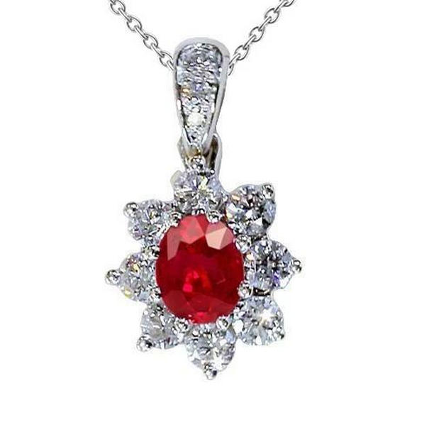 Picture of Harry Chad Enterprises 58918 1 in. 3.45 CT Ruby Lotus Flower Diamond Pendant&#44; 14K White Gold