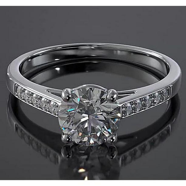Round Diamond 2.25 CT V Split Shank Engagement Ring, White Gold - Size 6.5
